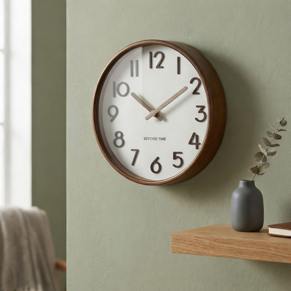 Wanduhr - Beyond Time Madera Dunkles Holz Weiß