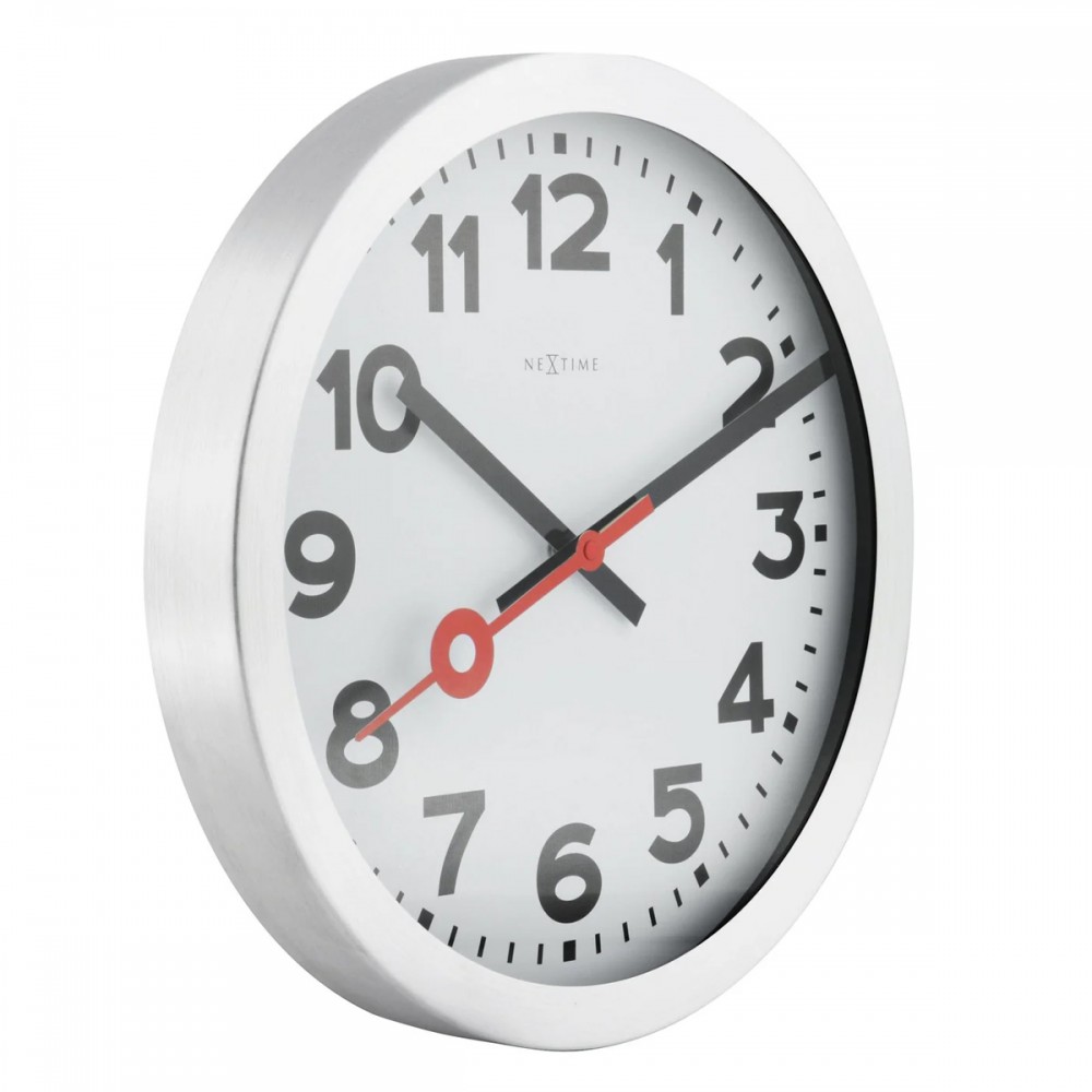 Wanduhr - NeXtime Station Number Silber/Weiß