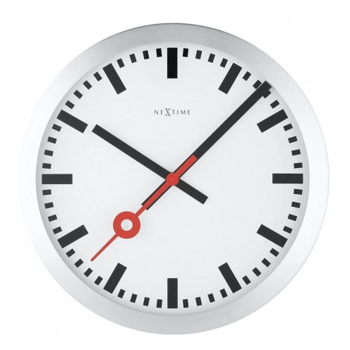 Wanduhr - NeXtime Station Stripe Silber/Weiß