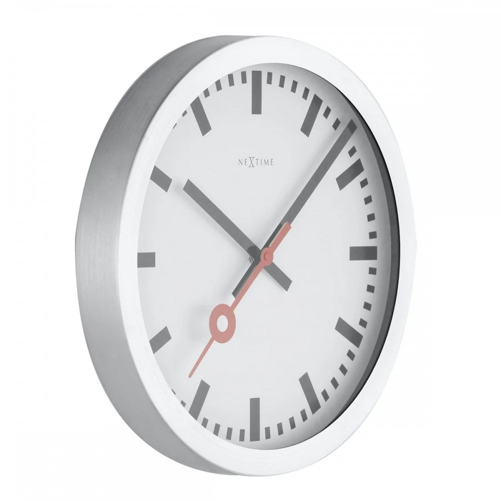 Wanduhr - NeXtime Station Stripe Silber/Weiß