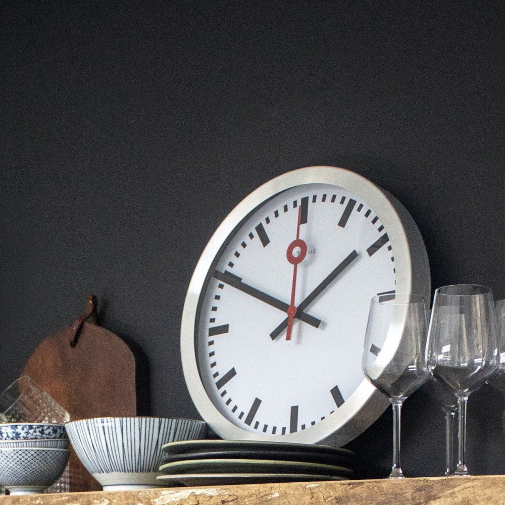Wanduhr - NeXtime Station Stripe Silber/Weiß
